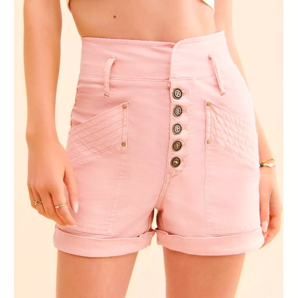 Anthropologie Pants - Anthropologie Aviator Utility Pink High-Waisted Button-Up Women Shorts 14